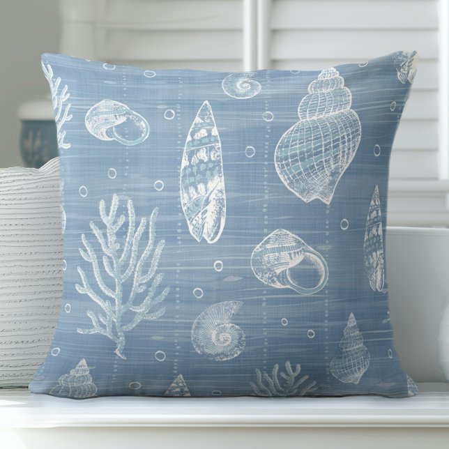 Blue Seashells Throw Pillow (Creator Uploaded)
