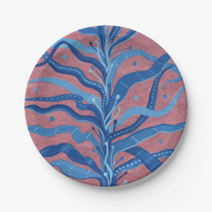 Blue Seaweed Algae Underwater Plant Absract Floral Paper Plate