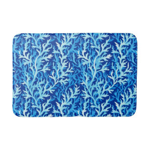 Blue Seaweed Coastal Textile Pattern Bath Mat
