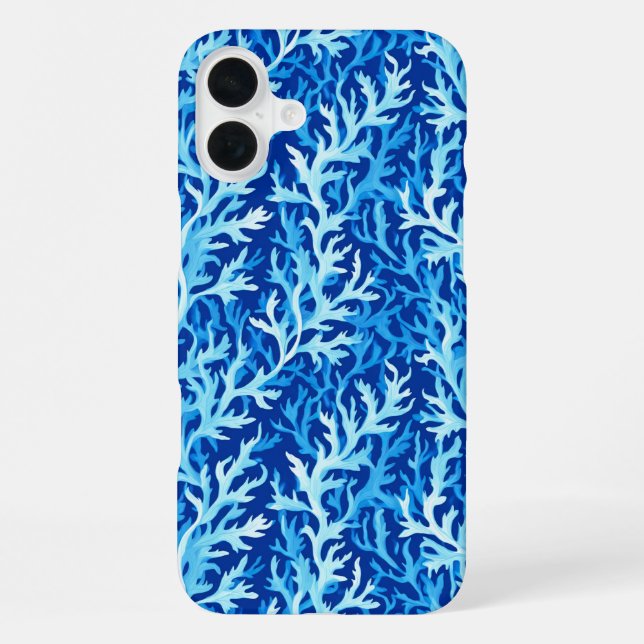 Blue Seaweed Coastal Textile Pattern iPhone Case (Back)