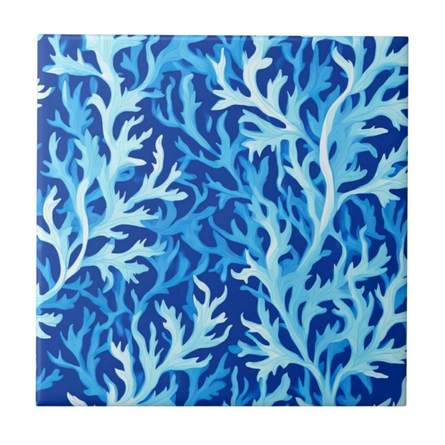 Blue Seaweed Coastal Textile Pattern Tile (Front)
