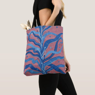 Blue Seaweed Rose Taupe Underwater Absract Floral Tote Bag