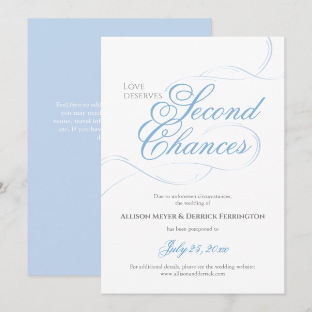 Blue Second Chances Wedding Postponement Invitation (Front/Back)