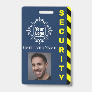 Blue Security Guard Employee ID Caution Yellow Badge