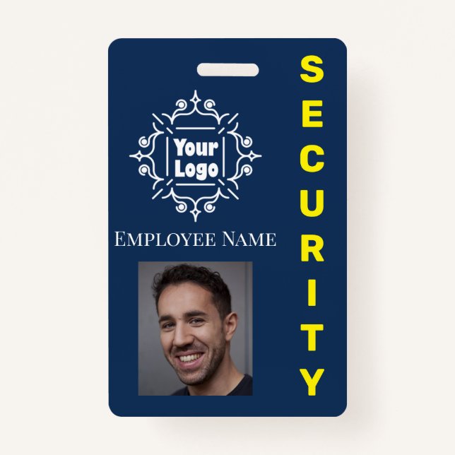 Blue Security Guard Employee ID Logo and Photo Badge (Front)