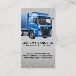 Blue Semi Truck Diamond Plate Steel Background Business Card