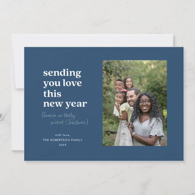 Blue Sending You Love This New Year  Holiday Card (Front)