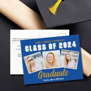 Blue Senior Photo Collage Class of 2025 Graduation Announcement Postcard
