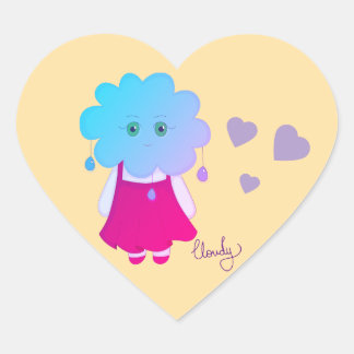 Blue Sensitive And Cloudy Cloudy Conceptual Art Heart Sticker