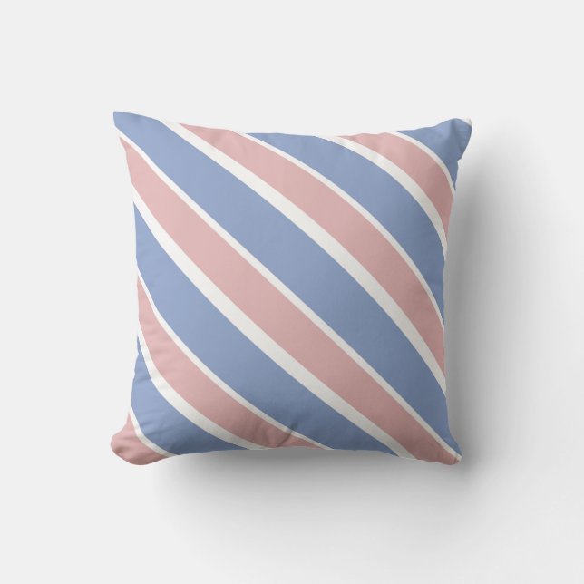 Blue Serenity and Rose Quartz Diagonal Stripes Throw Pillow (Front)