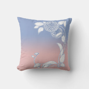 Blue Serenity and Rose Quartz Floral Throw Pillow