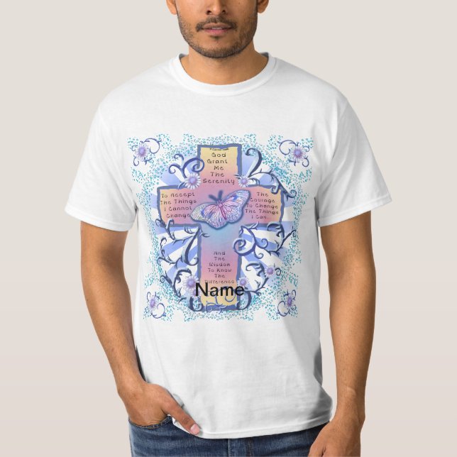 Blue Serenity Prayer Cross  T-Shirt (Front)