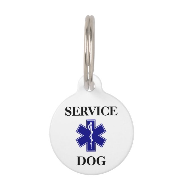 Blue Service Dog Personalized Medical Round ID Tag (Front)