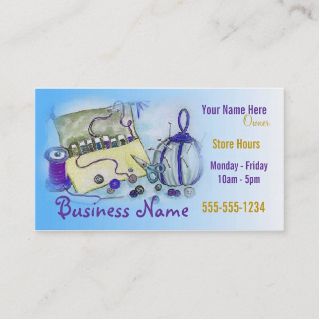 Blue Sewing Kit Business Card (Front)