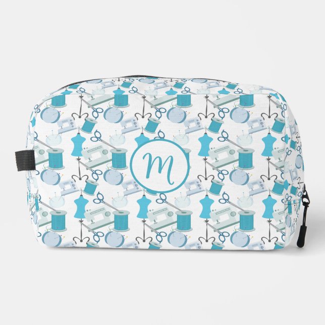 Blue Sewing Theme Quilters Dopp Kit (Front)