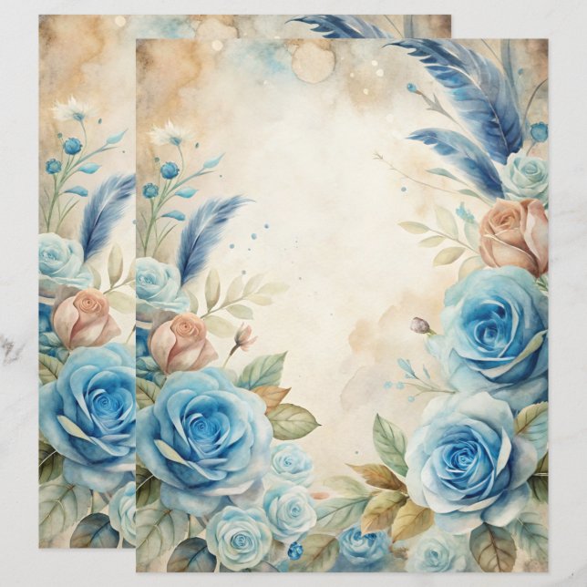 Blue Shabby Chic Scrapbook Paper  (Front/Back)
