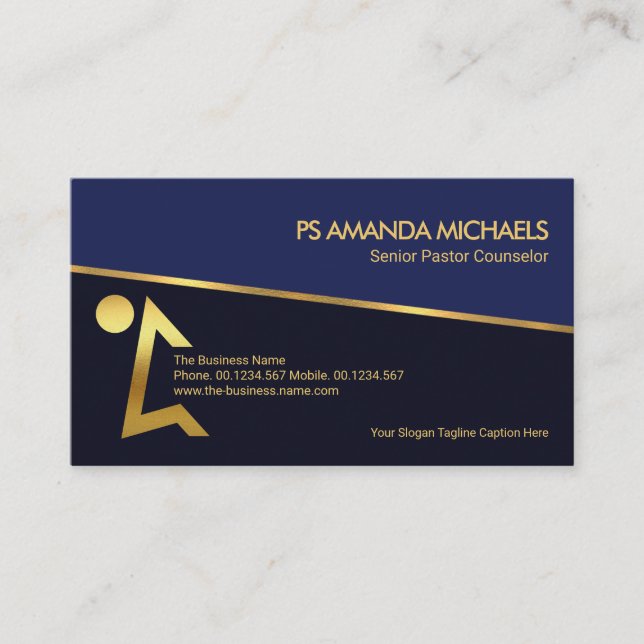 Blue Shade Layers Kneeling Man Pastor Counsellor Business Card (Front)