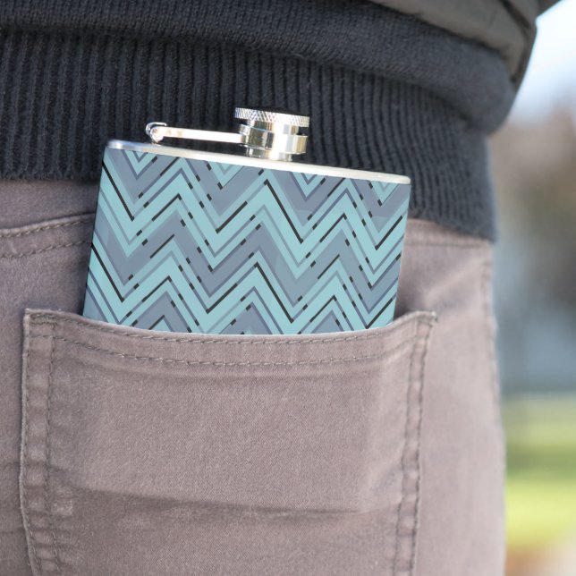 Blue shades chevron pattern hip flask (In Situ)