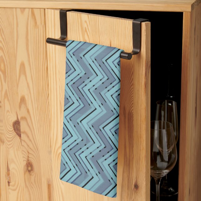 Blue shades chevron pattern kitchen towel (Thirds Fold)