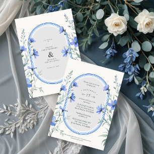 Blue Shades Chic Botanical Wildflowers Branches Invitation