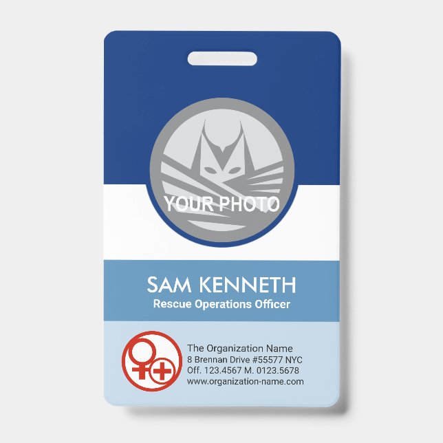 Blue Shades Column Round Photo Template Corporate Badge (Front)