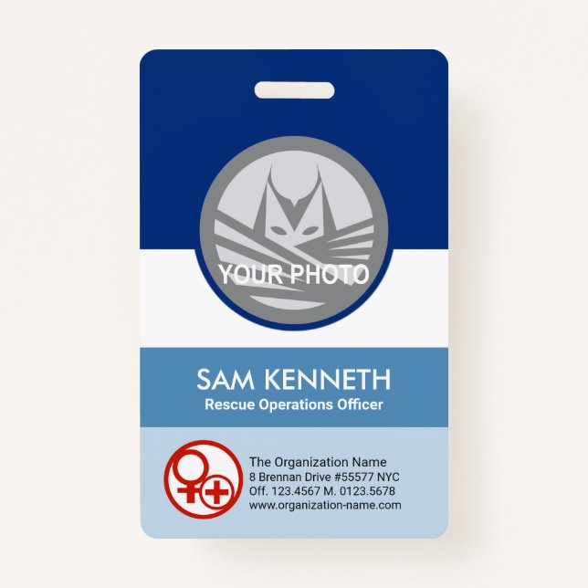 Blue Shades Column Round Photo Template Corporate Badge (Front)