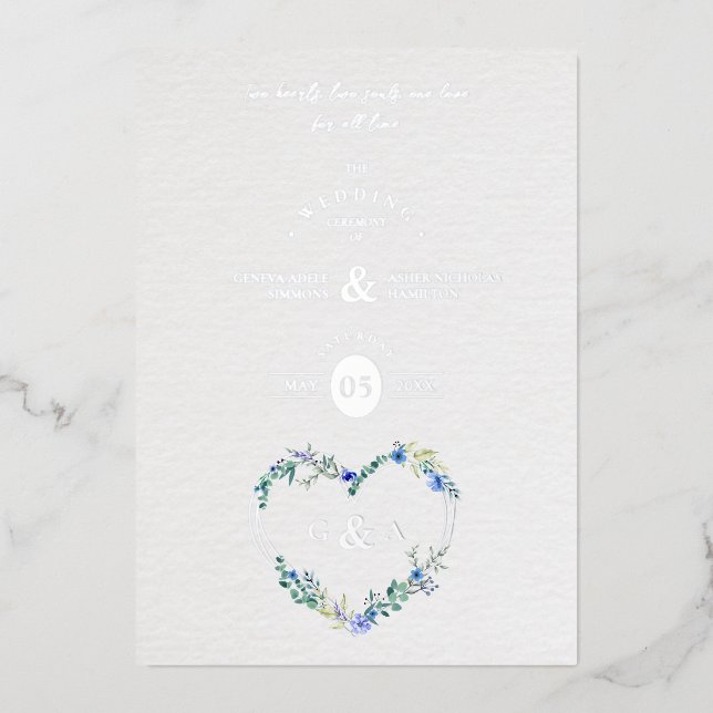 Blue Shades Heart Luxury Romantic Botanical Floral (Front)