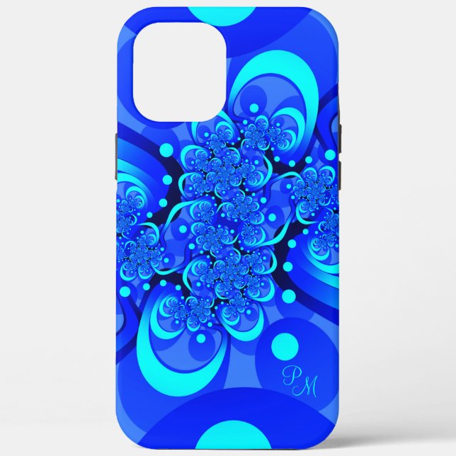 Blue Shades, Modern Abstract Fractal Art Initials Case-Mate iPhone Case (Back)