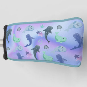 Blue shadow fish shark on gradient galaxy Space Golf Head Cover