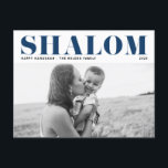 Blue Shalom Bold Typography Hanukkah Photo Holiday Postcard<br><div class="desc">Happy Hanukkah! Send Hanukkah wishes to family and friends with this customizable modern Hanukkah postcard. It features SHALOM in bold typography. Personalize by adding names and a photo. This photo Happy Hanukkah postcard is available in other cardstock.</div>