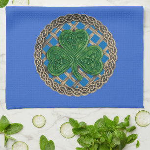 Blue Shamrock On Celtic Knots Kitchen Towel