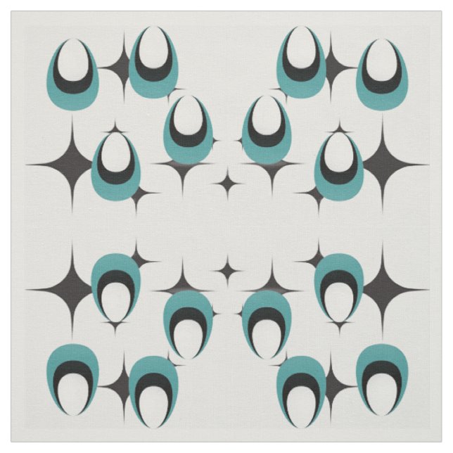 blue shapes Mid Century Modern Fabric (Swatch)