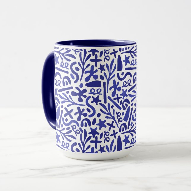 Blue shapes pattern mug (Front Left)
