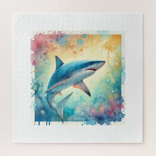 Blue Shark 070824AREF119 - Watercolor Jigsaw Puzzle (Vertical)