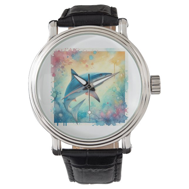 Blue Shark 070824AREF119 - Watercolor Watch (Front)
