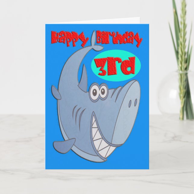 Blue Shark 3rd Birthday Card (Front)