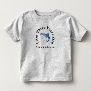 Blue shark Birthday  add name, I am 3 years old Toddler T-shirt