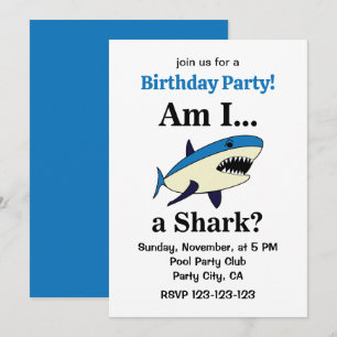 Blue Shark Funny Birthday Party Invitation
