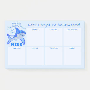 Blue Shark Great White Weekly Calendar Funny Post-it Notes