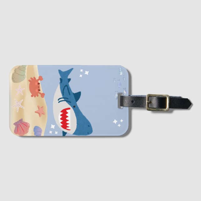 Blue shark luggage tag (Front Horizontal)