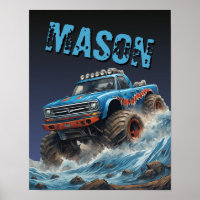Blue Shark Monster Truck Custom Name Poster