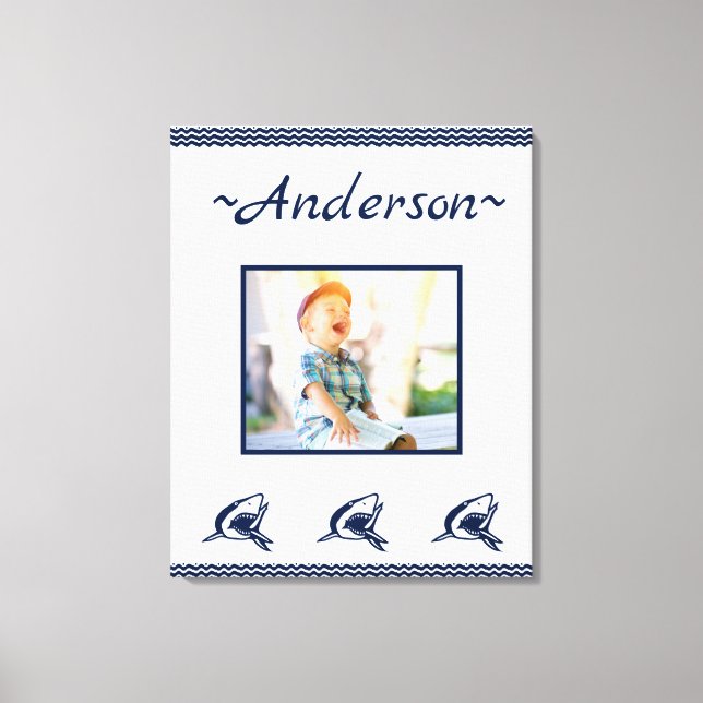 Blue Shark Nautical Navy Photo Frame Canvas Print (Front)