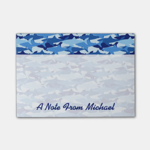 Blue Shark Pattern Add Your Name Post-it Notes
