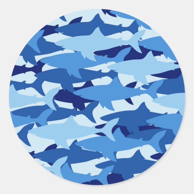 Blue Shark Pattern Classic Round Sticker (Front)