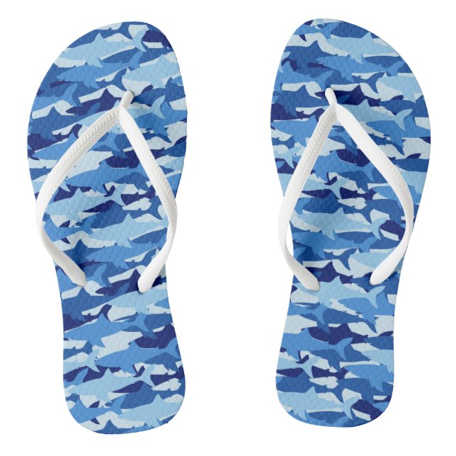 Blue Shark Pattern Flip Flops (Footbed)