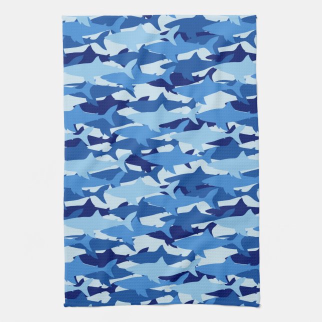 Blue Shark Pattern Kitchen Towel (Vertical)