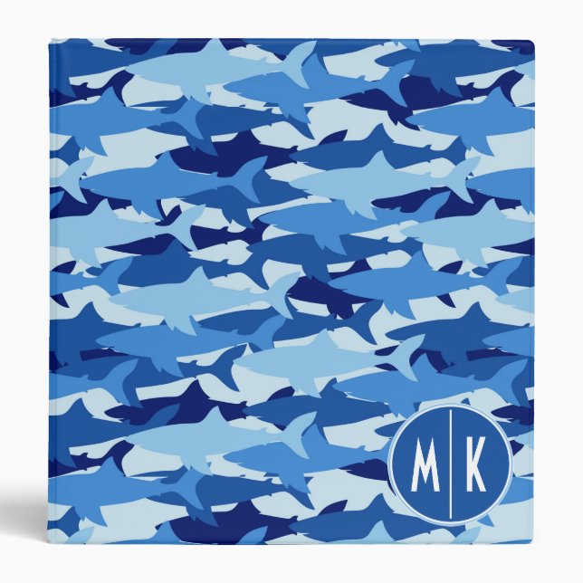 Blue Shark Pattern | Monogram Binder (Front)
