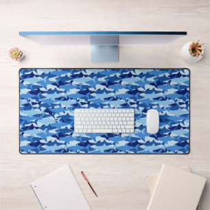 Blue Shark Pattern   Monogram Desk Mat