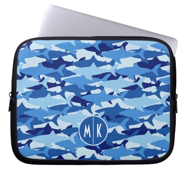 Blue Shark Pattern | Monogram Laptop Sleeve (Front)