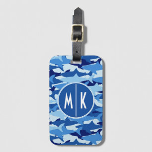 Blue Shark Pattern Monogram Luggage Tag
